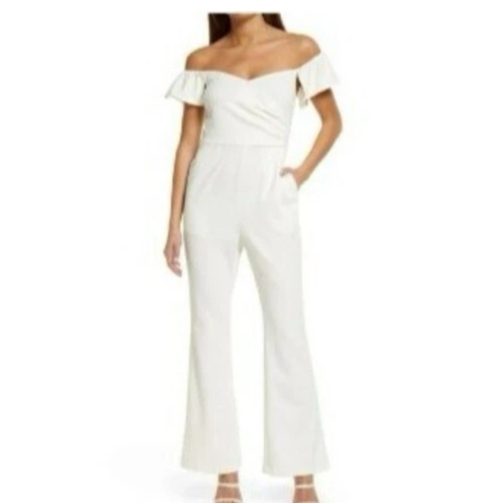 Chelsea28 Jumpsuit Womens Medium Cream Off The Shoulder Ruffle Easter